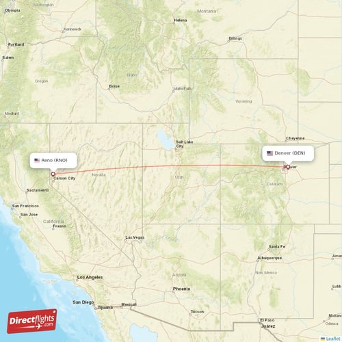 Denver - Reno direct flight map