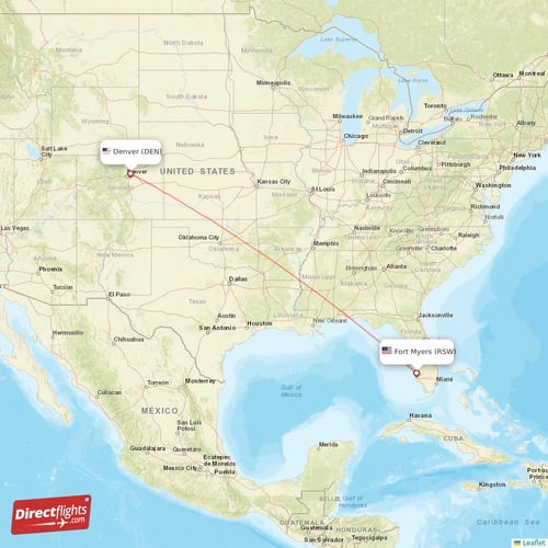 Denver - Fort Myers direct flight map
