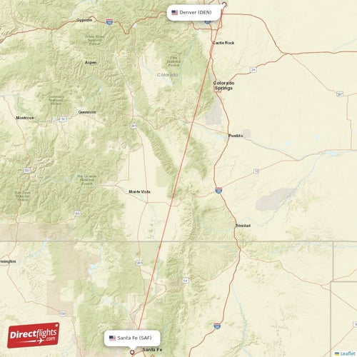 Denver - Santa Fe direct flight map