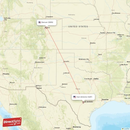 Denver - San Antonio direct flight map