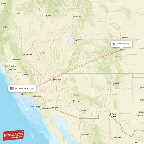 Denver - Santa Barbara direct flight map