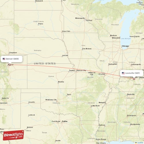 Denver - Louisville direct flight map