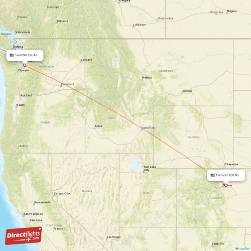 Denver - Seattle direct flight map