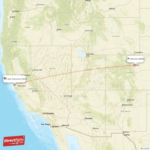 Denver - San Francisco direct flight map