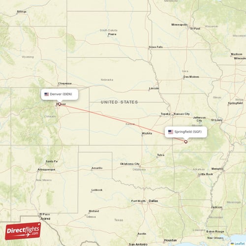 Denver - Springfield direct flight map