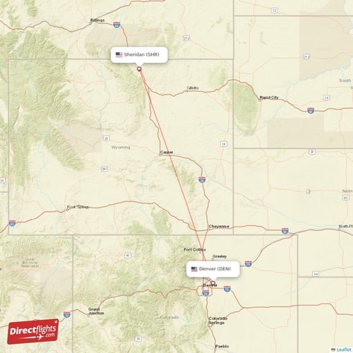 Denver - Sheridan direct flight map