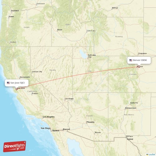 Denver - San Jose direct flight map