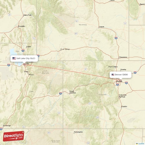 Denver - Salt Lake City direct flight map