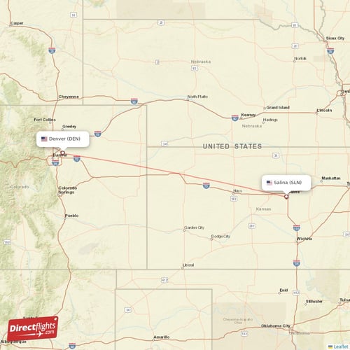 Denver - Salina direct flight map
