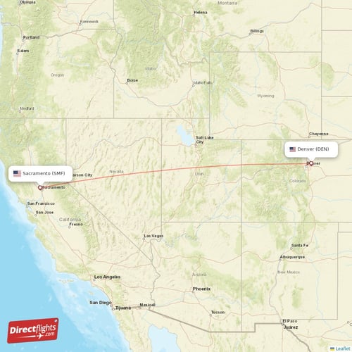 Denver - Sacramento direct flight map