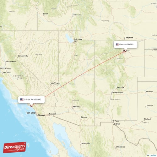 Denver - Santa Ana direct flight map