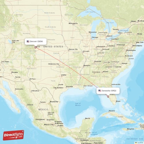 Denver - Sarasota direct flight map
