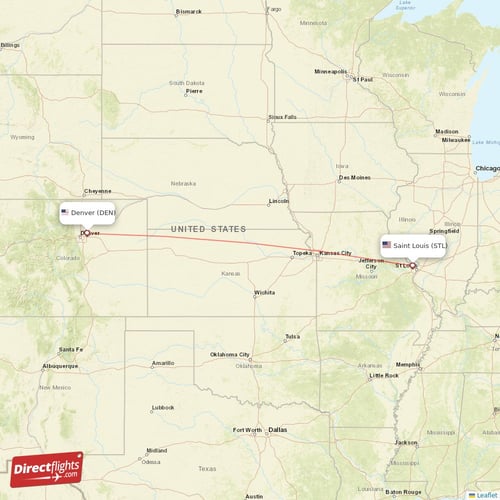 Denver - Saint Louis direct flight map