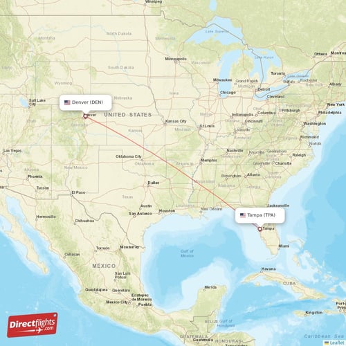 Denver - Tampa direct flight map