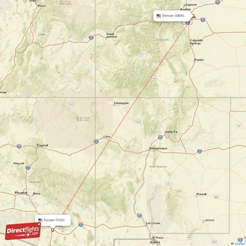 Denver - Tucson direct flight map