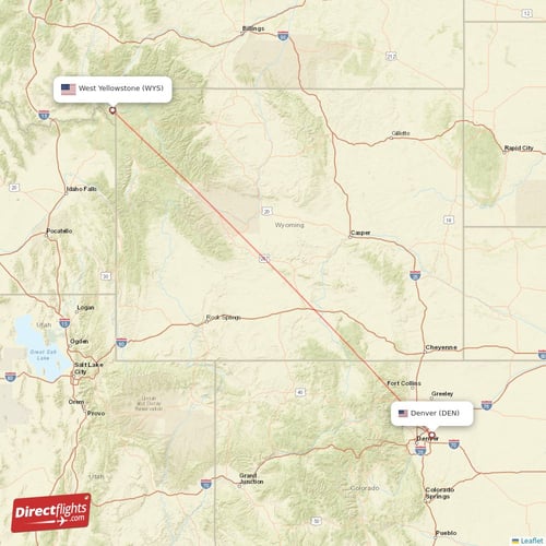 Denver - West Yellowstone direct flight map
