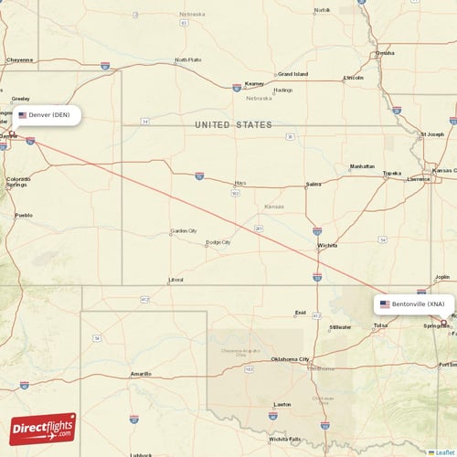 Denver - Bentonville direct flight map