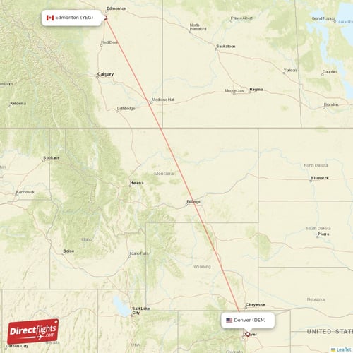 Denver - Edmonton direct flight map