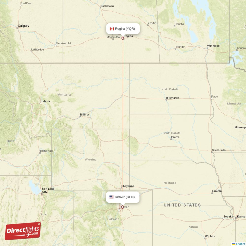 Denver - Regina direct flight map