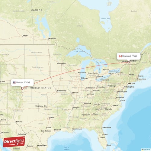 Denver - Montreal direct flight map