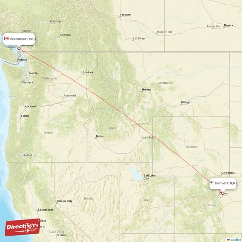 Denver - Vancouver direct flight map