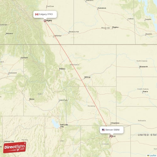 Denver - Calgary direct flight map