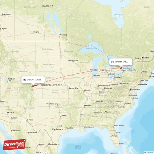 Denver - Toronto direct flight map