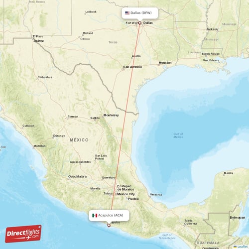 Dallas - Acapulco direct flight map