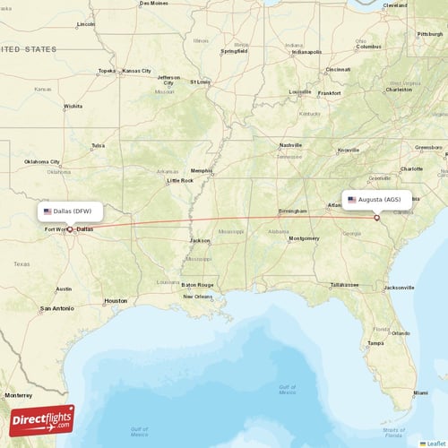 Dallas - Augusta direct flight map