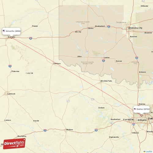 Dallas - Amarillo direct flight map