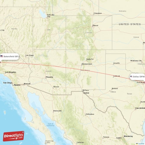 Dallas - Bakersfield direct flight map