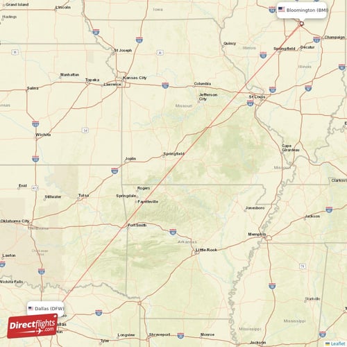Dallas - Bloomington direct flight map