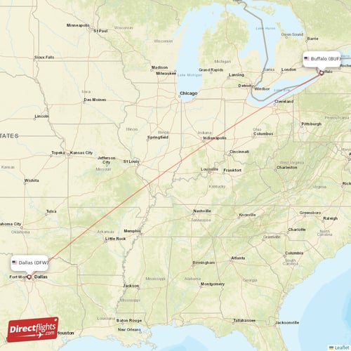 Dallas - Buffalo direct flight map