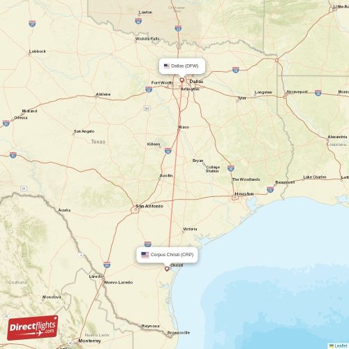 Dallas - Corpus Christi direct flight map