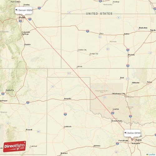 Dallas - Denver direct flight map
