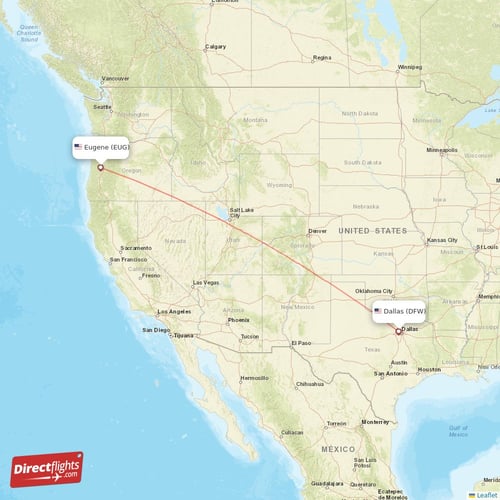 Dallas - Eugene direct flight map
