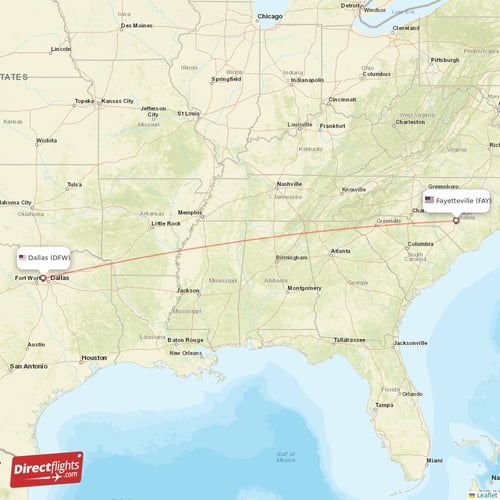 Dallas - Fayetteville direct flight map