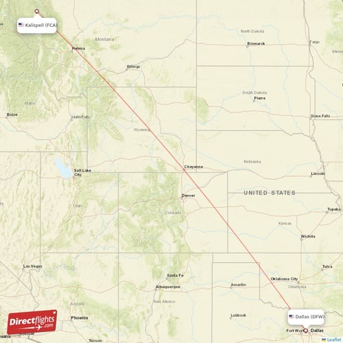 Dallas - Kalispell direct flight map