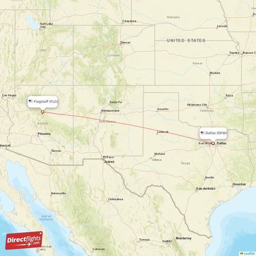 Dallas - Flagstaff direct flight map