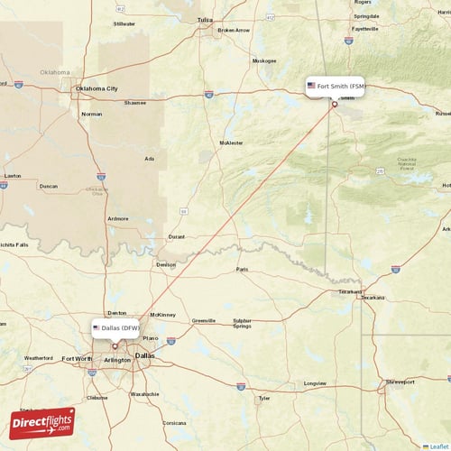 Dallas - Fort Smith direct flight map