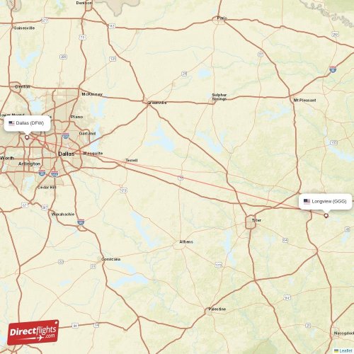 Dallas - Longview direct flight map