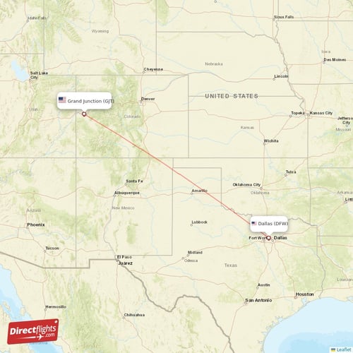 Dallas - Grand Junction direct flight map