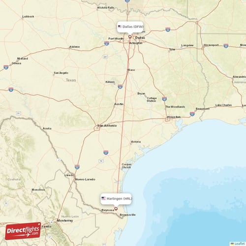 Dallas - Harlingen direct flight map