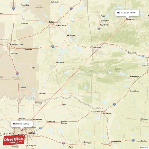 Dallas - Harrison direct flight map