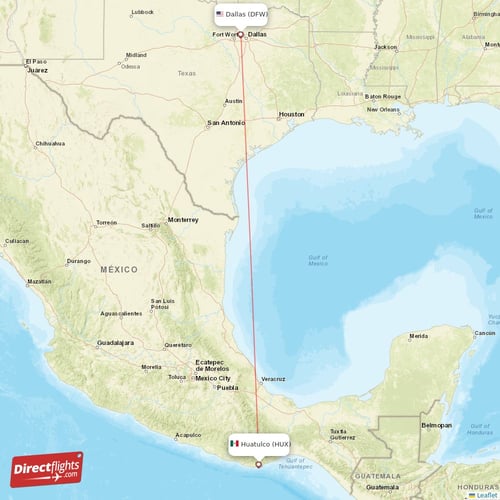 Dallas - Huatulco direct flight map