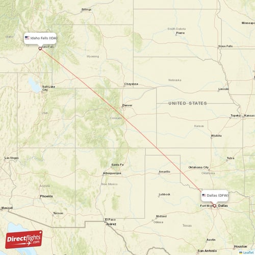 Dallas - Idaho Falls direct flight map
