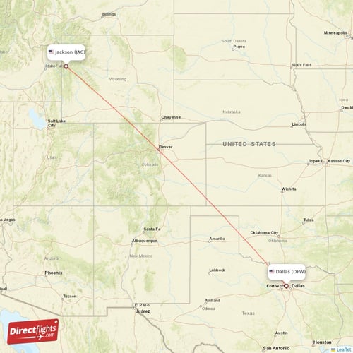 Dallas - Jackson direct flight map