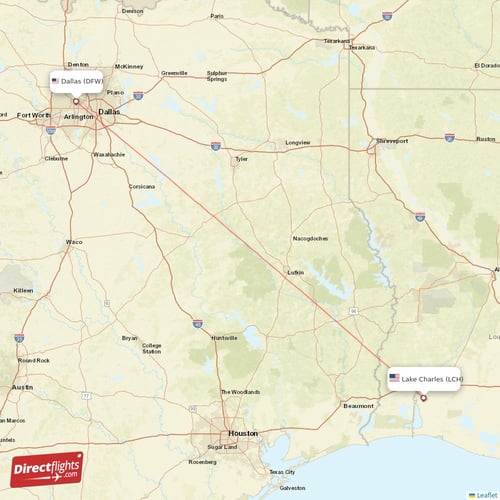 Dallas - Lake Charles direct flight map