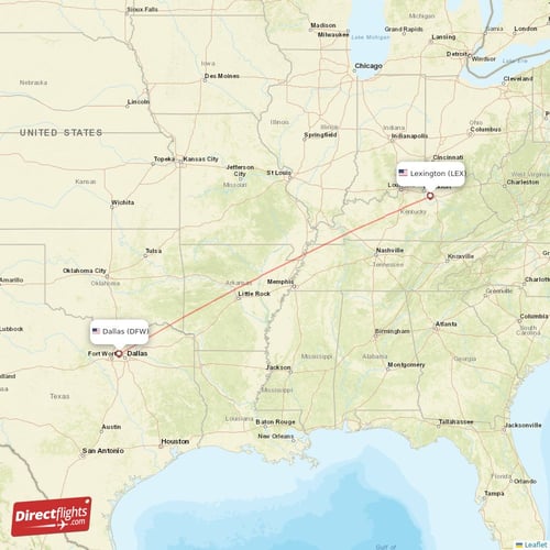Dallas - Lexington direct flight map