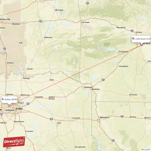 Dallas - Little Rock direct flight map